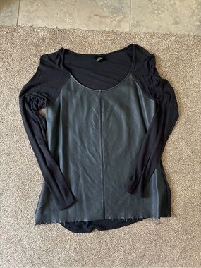 Mossimo Supply Co. Black Faux Leather Front Long Sleeve Tee